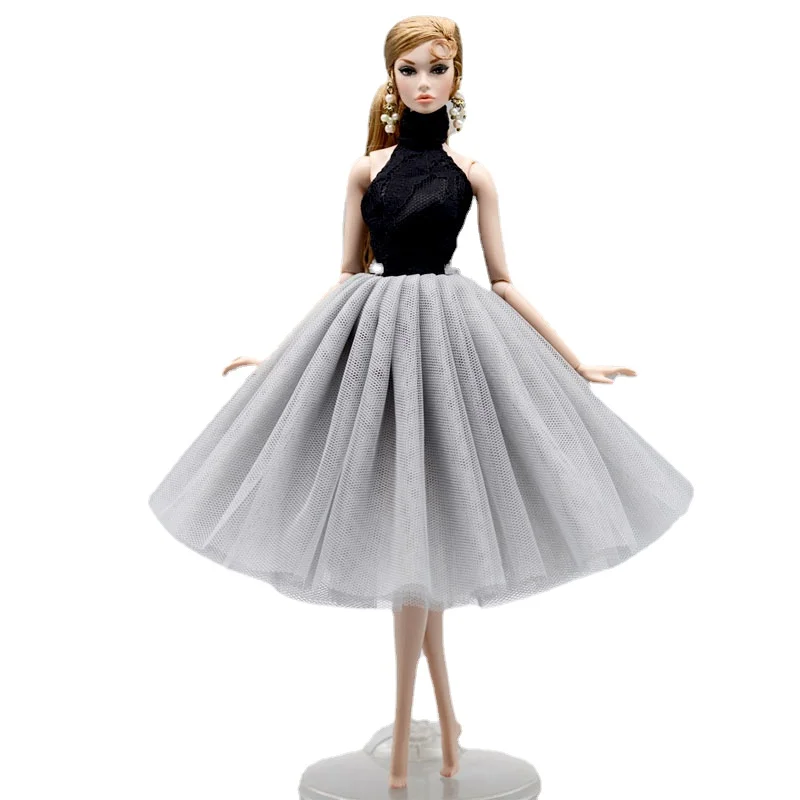 

30cm Black Gray High Neck Ballet Dress for Barbie Doll Clothes for Barbie Accessories Outfits Gown 4-layer Skirt 1/6 BJD Toys