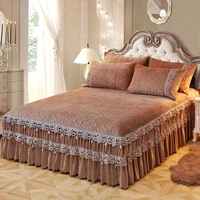 winter warm quilted bed skirt european luxury flannel bed cover double bed bedding set lace bed cover thickening mattress cover