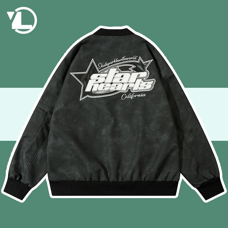 Замшевая куртка-бомбер в стиле хип-хоп мужские и женские винтажные бейсбольные