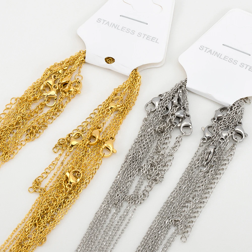 

5-10pcs 45+5cm Stainless Steel Adjustable Cross O Link Necklace Chain With Extension Chains for Jewelry Making DIY Accessories