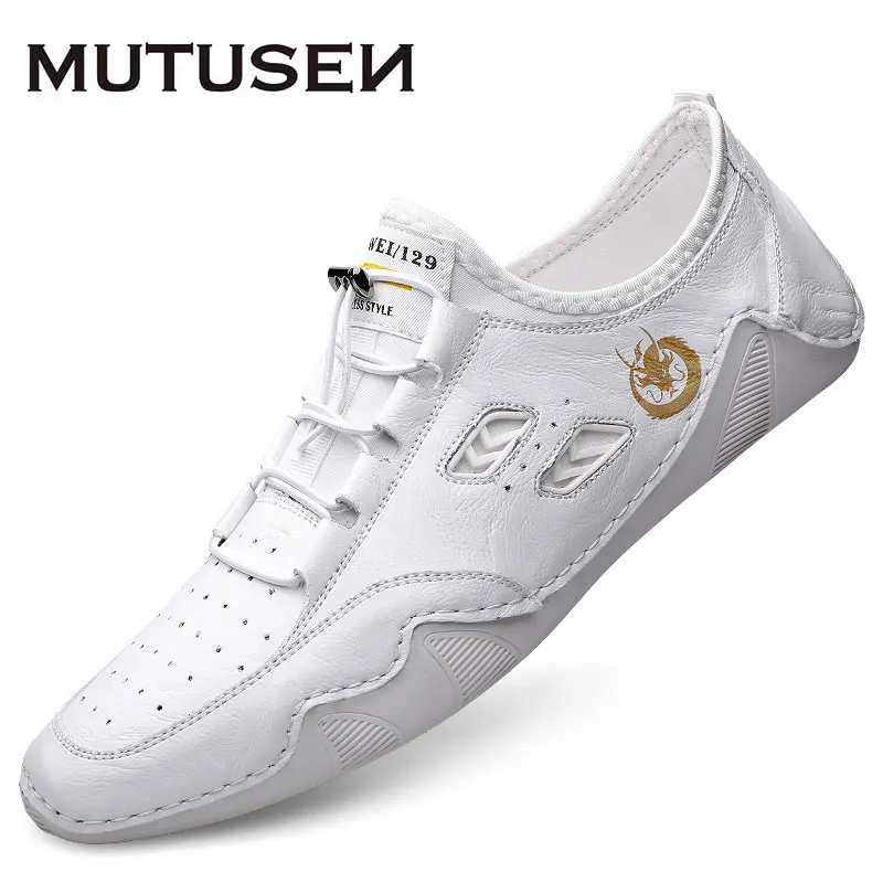 Leather Sneakers for Men 2022 Low Cut Mens Spring Shoes Mens Slip-ons Loafers White Sneakers Men Leather Moccasins