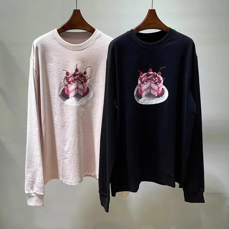 

2024 Wang fashion luxury new loose cake printing long sleeve T-shirt women's casual cotton lotus root starch top