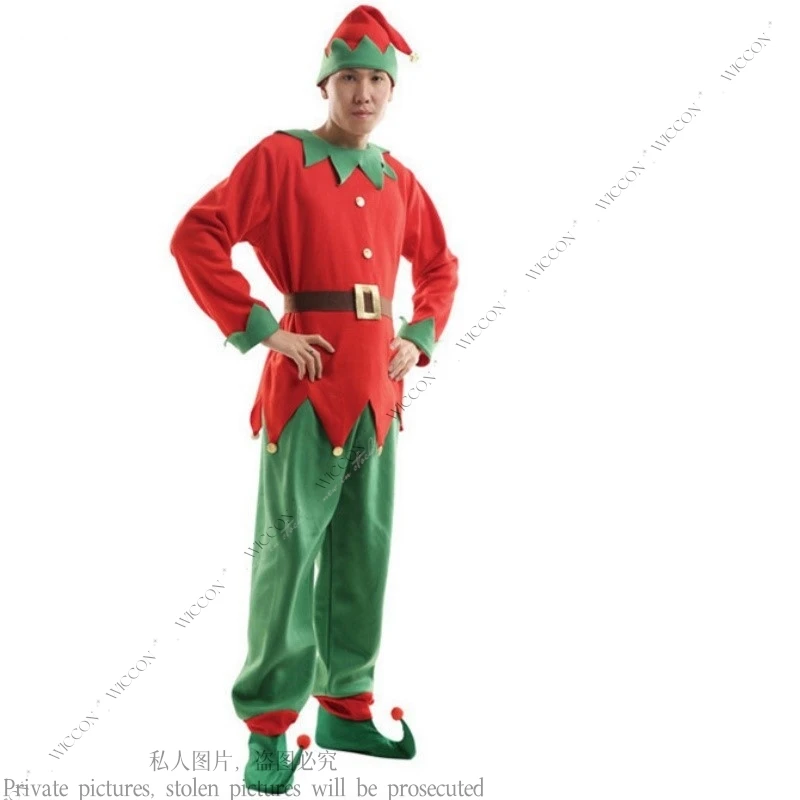Взрослый Рождественский костюм Детский яркий красный и зеленый цвет мужской