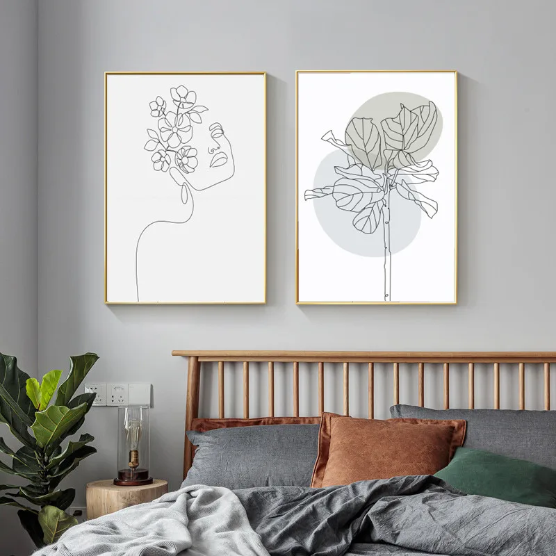 

2 шт./партия, шелковые настенные картины с черной и белой линией