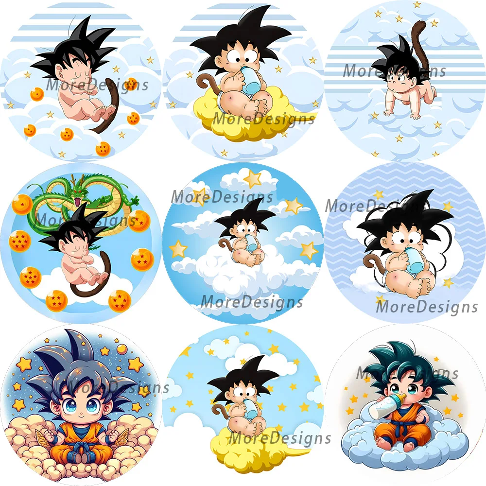Фото Dragon Ball Baby Goku круглые чехлы детский душ фото фон для мальчиков декор на день рождения мультфильм виниловый полиэстер фото фон №1