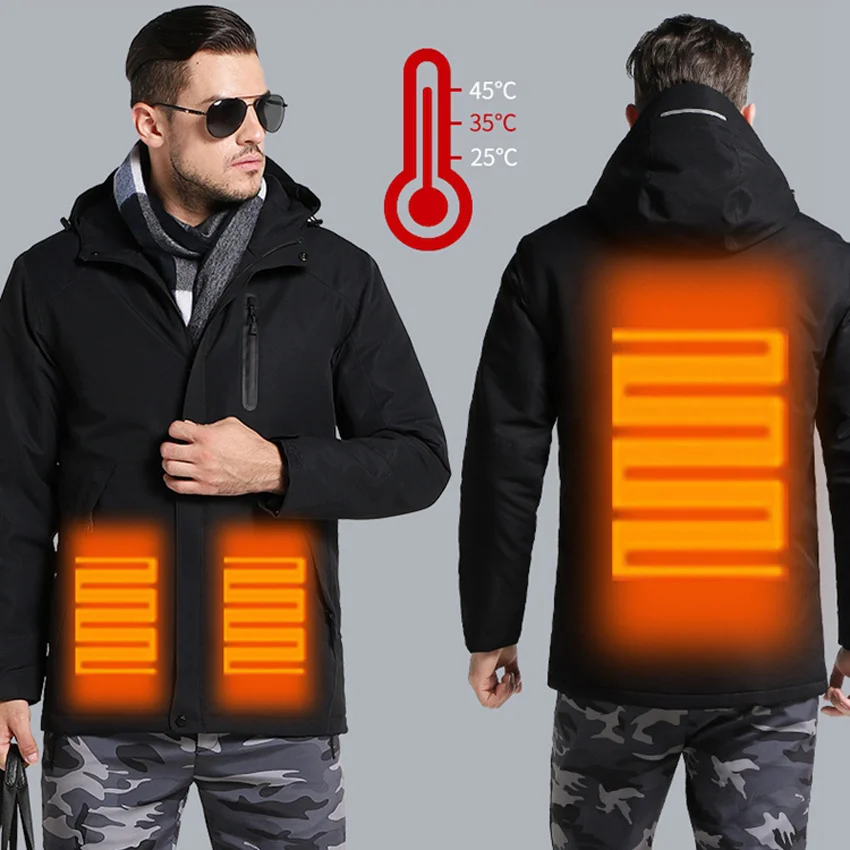 Winter USB Infrared Heating Cotton Men Women Jacket Outdoor Camping Windproof Waterproof Windbreaker Hiking Climbing Fleece Coat