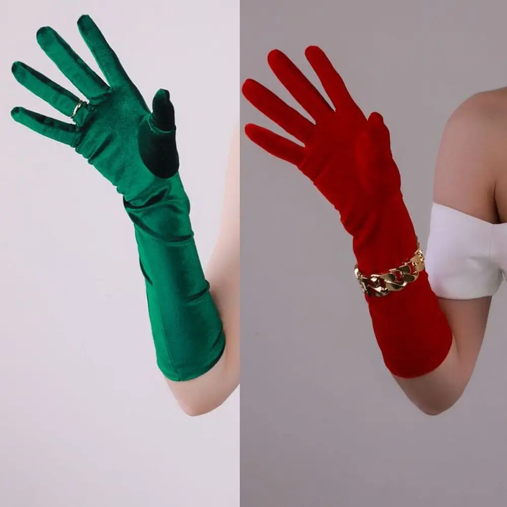 

Длинные бархатные перчатки 45 см, варежки для выступлений в стиле панк, аксессуары для вечернего платья, черные/белые/винные, красные, ярко-синие перчатки для Хэллоуина