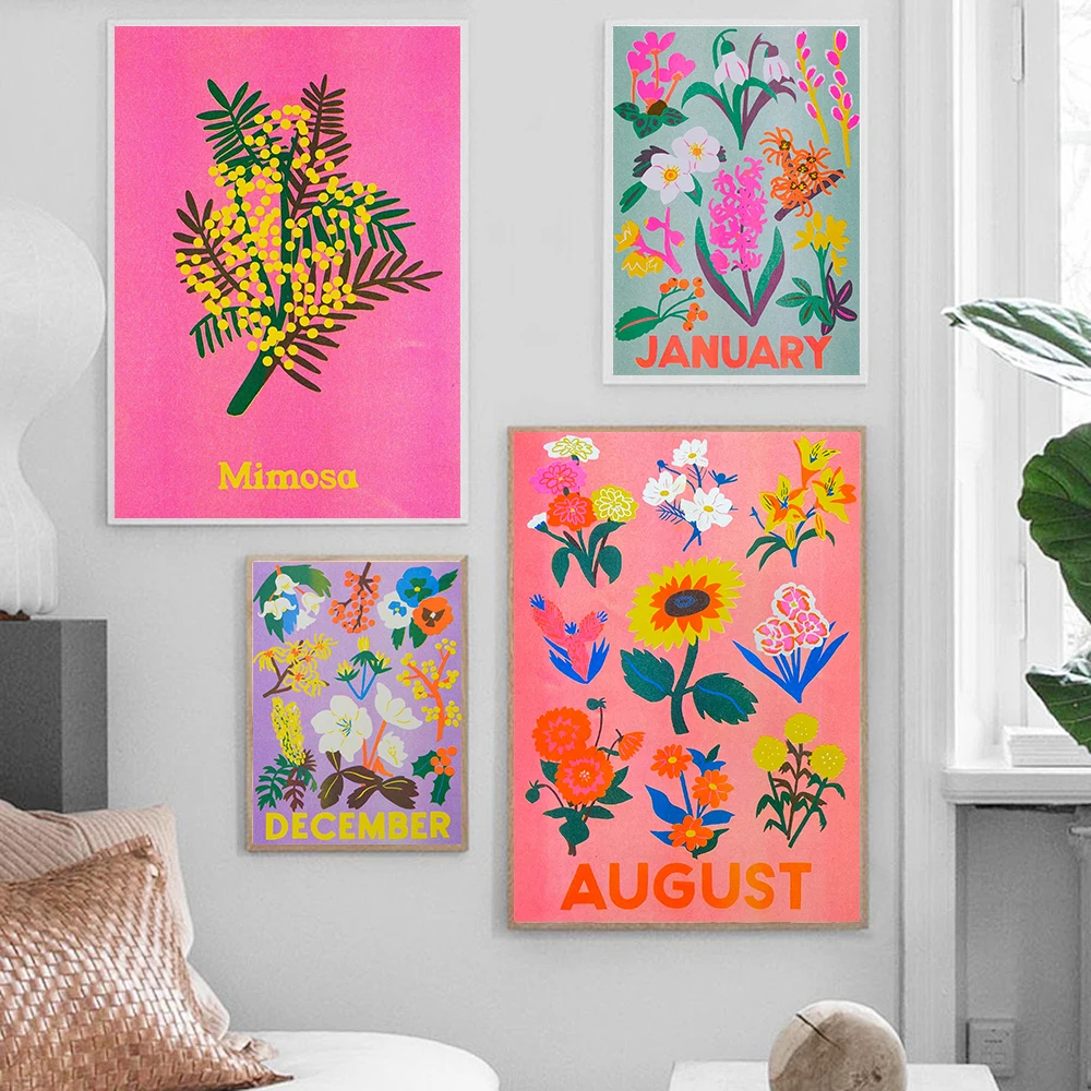 Апрельский современный плакат с цветами и растениями Художественная печать