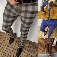 men pants plaid slim fit formal comfortable spring trousers for work