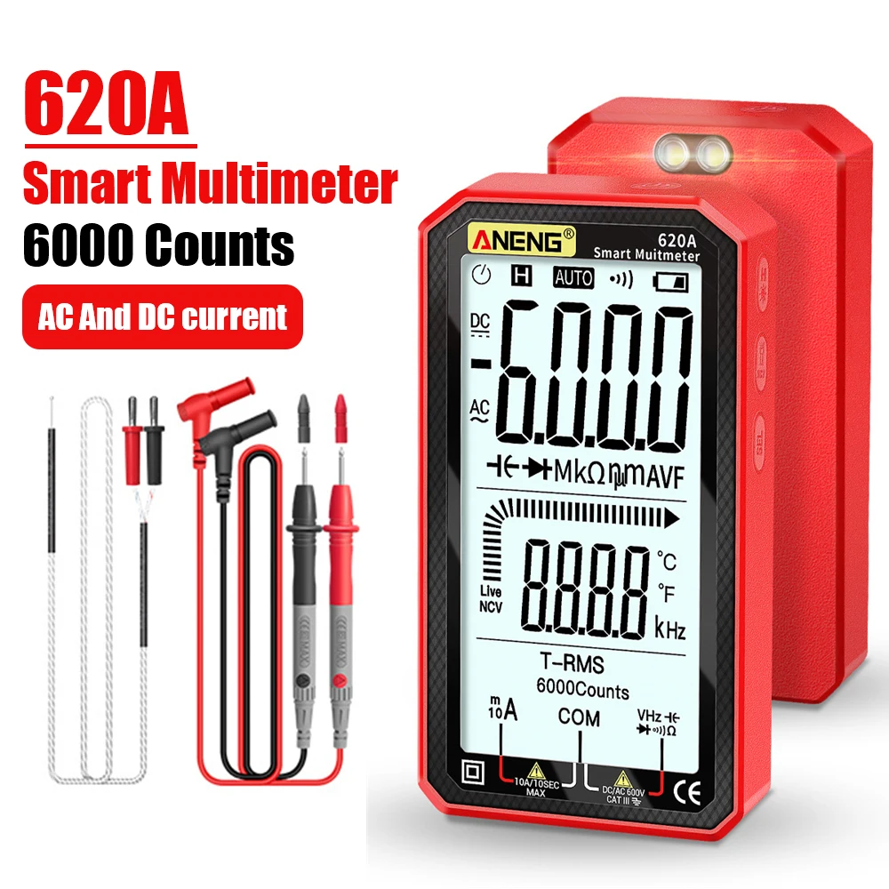 

6000 Counts True-RMS NCV Tester Auto Electrical Capacitance Meter Digital Smart Multimeter 620A Transistor Testers