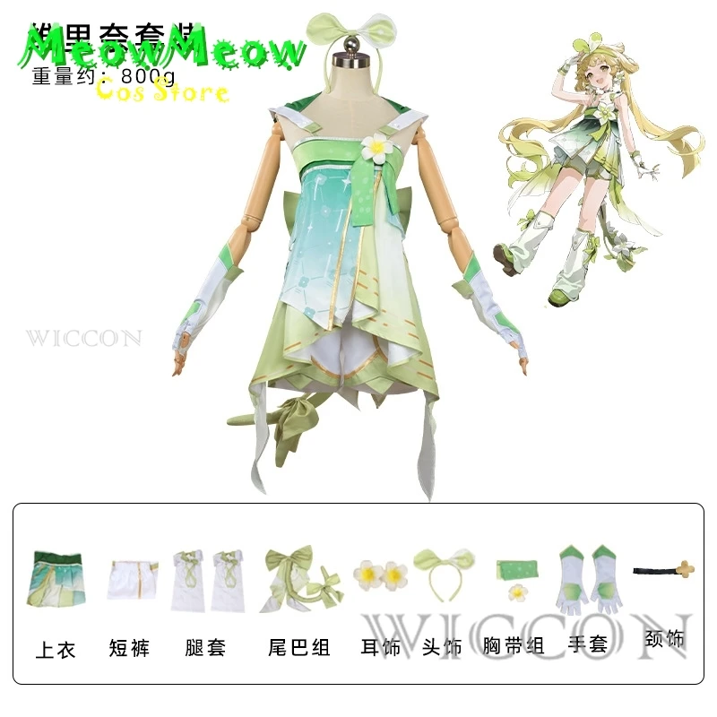 Wuthering волны Verina косплей костюм парик платье серьги перчатка для ног натуральные