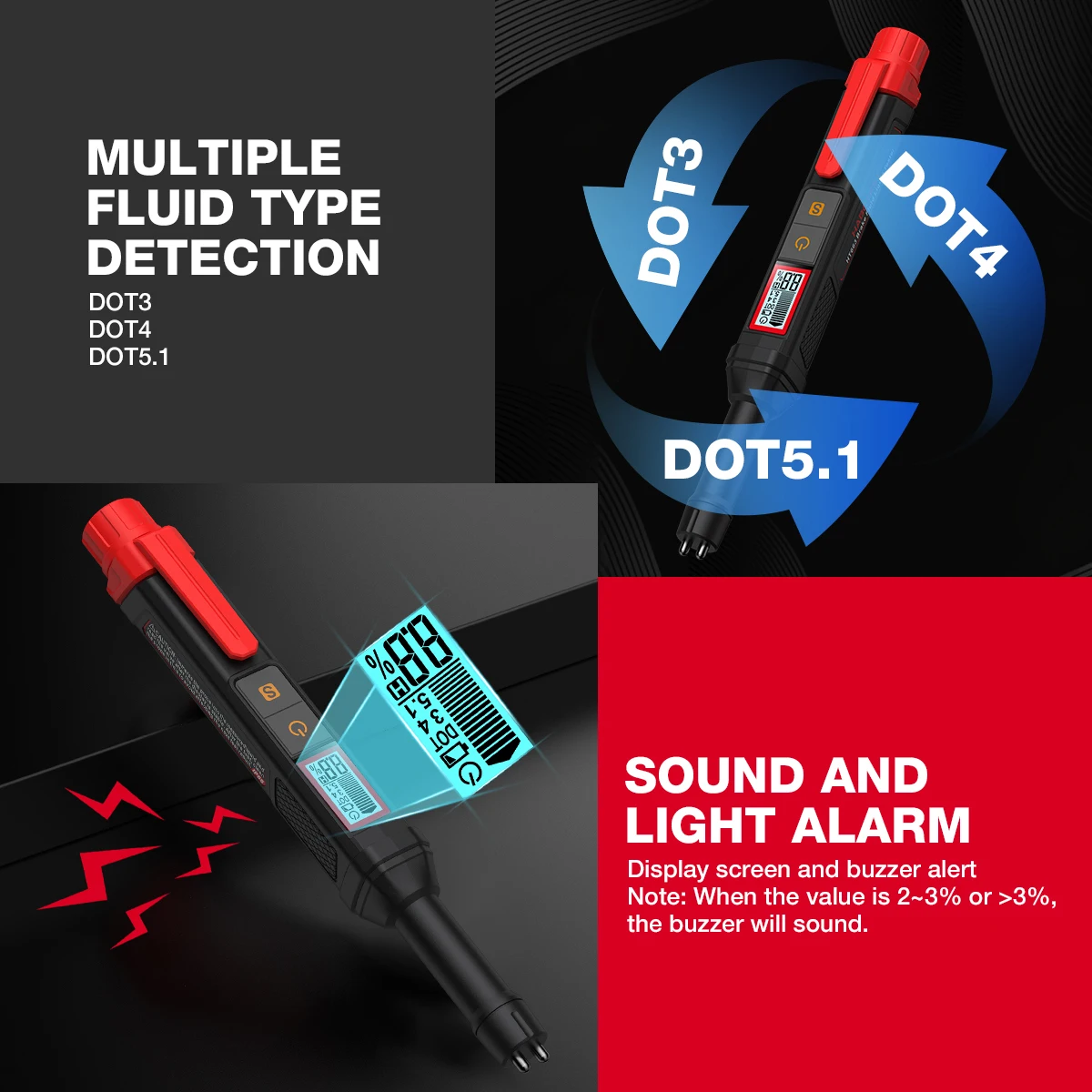 Тестер тормозной жидкости Автомобильный цифровой тестер для DOT3/DOT4/DOT5.1 Точная