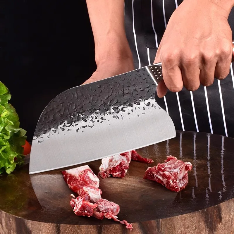 Фото Профессиональный нож мясника, разделочный нож из высокоуглеродистой стали, кованый китайский тесак ручной работы, кухонный нож шеф-повара, кухонные инструменты №3