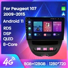 8-ядерный автомобильный видеопроигрыватель, плеер с GPS-навигацией, Android 11 для Peugeot 107, Toyota Aygo, Citroen C1 2005-2015, стерео Carplay, FM, BT RDS FMAM BT 4G LTE WIFI 8-ядерная Автомобильная магнитола