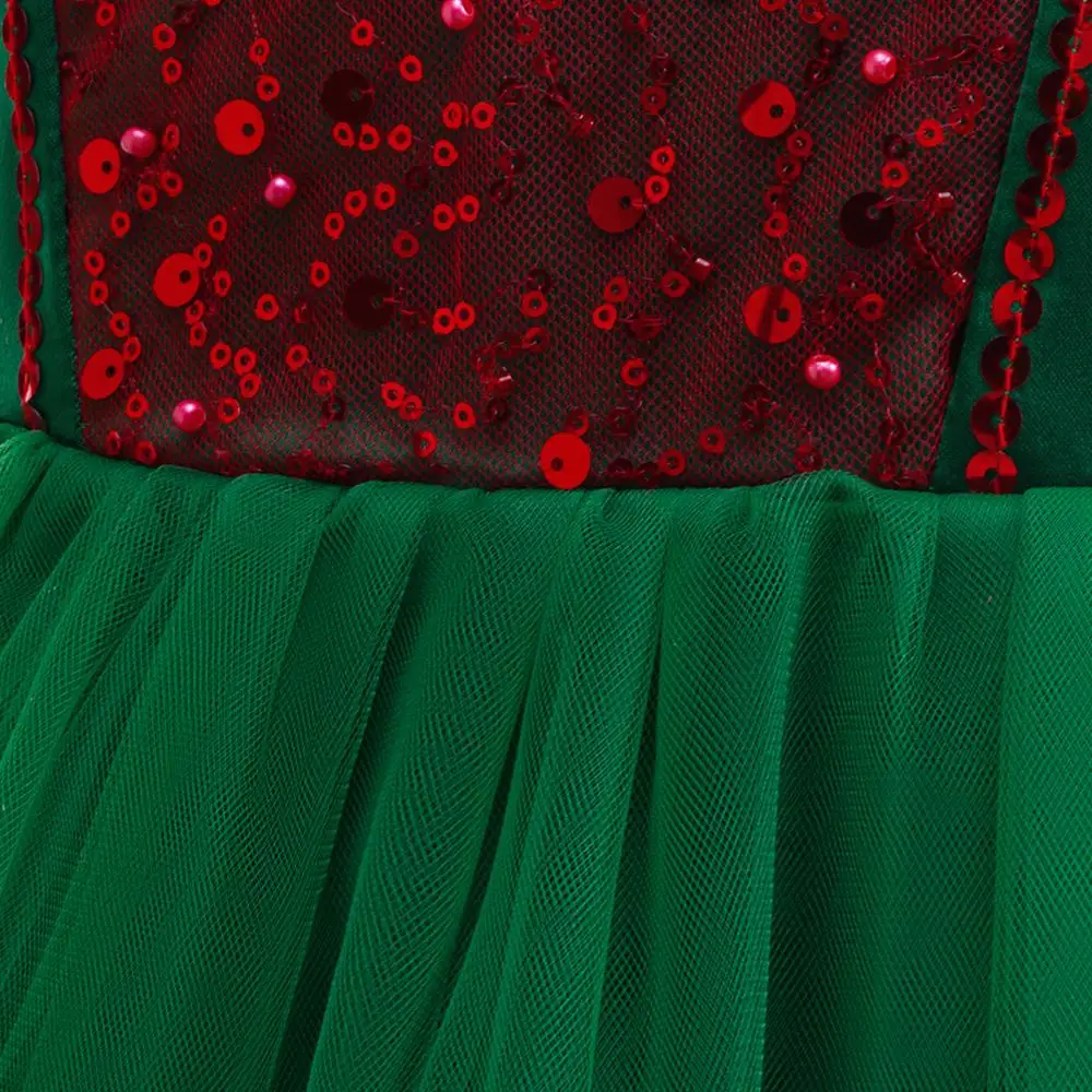 Новое рождественское платье принцессы с пайетками и цветными блоками сетчатое