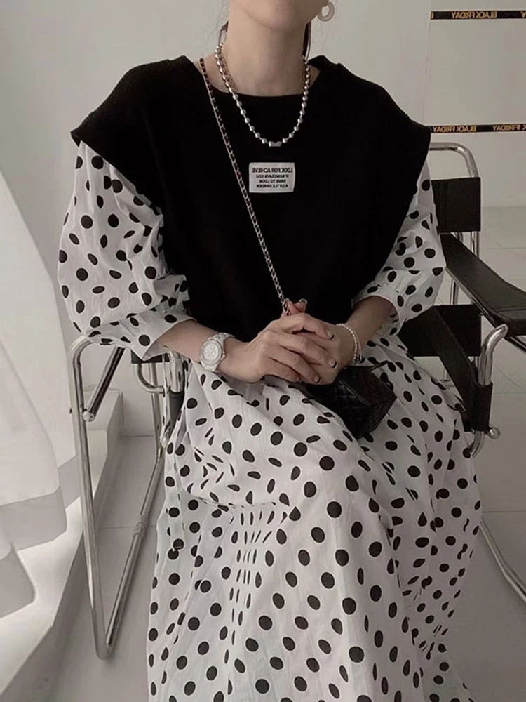 

Female Summer 2022 New Fashion Tide Short Sleeve O-neck Plaid Patchwork Women's Ankle-length Chic Dress