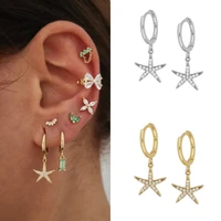 crmya small star moon drop earrings cubic zirconia gold silver plated hoop earrings for women korean fashion jewelry gift