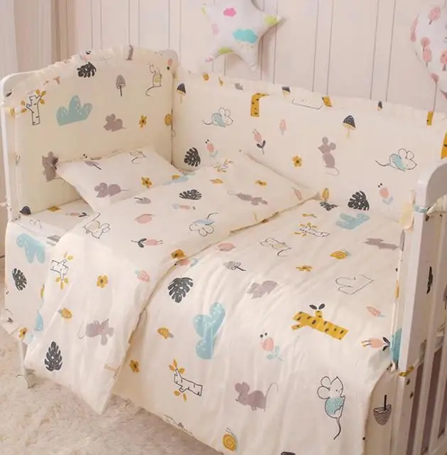 6/9pcs Elephant Baby Bedding Set Cotton Bedroom Decor Baby Girl Boy Crib Bed Linens Bed Bumper 120*60/120*70cm images - 6