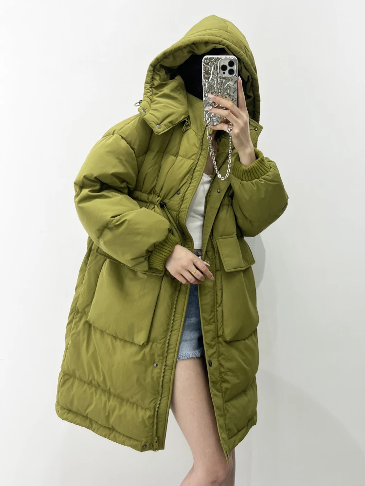 

Женское пуховое пальто Fitaylor, белое пальто на утином пуху с капюшоном и воротником-стойкой, Повседневная Длинная парка, верхняя одежда, осень-зима