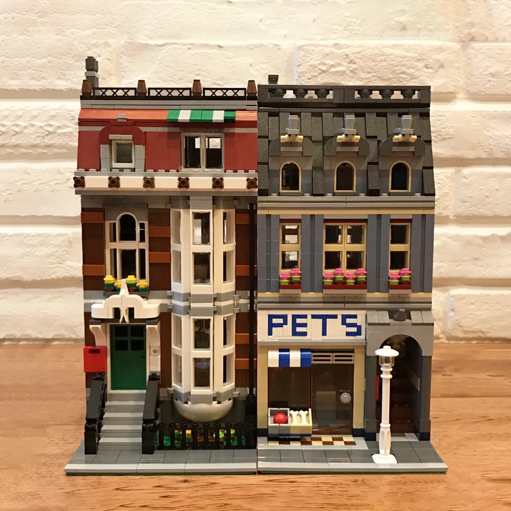 

2128 шт. креативная модель Pet Shop с видом на город и улицу, Moc Модульные строительные блоки, кирпичи, детские игрушки, подарки для детей, совмести...
