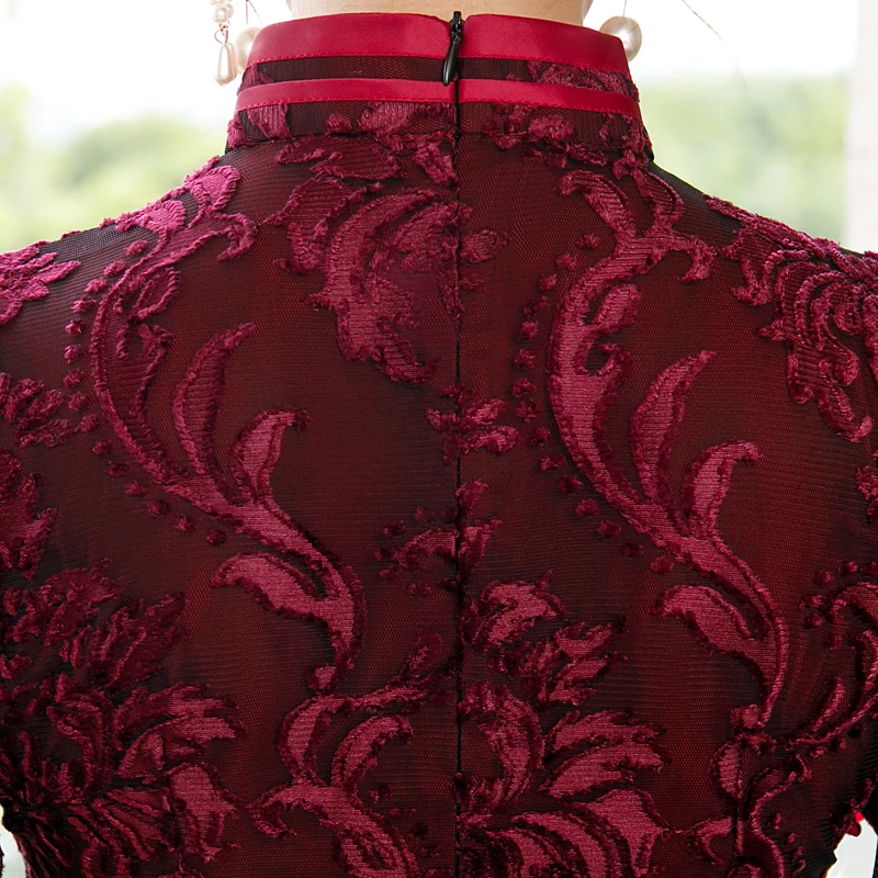 Женское длинное платье-Ципао из традиционного китайского бархата с вырезами