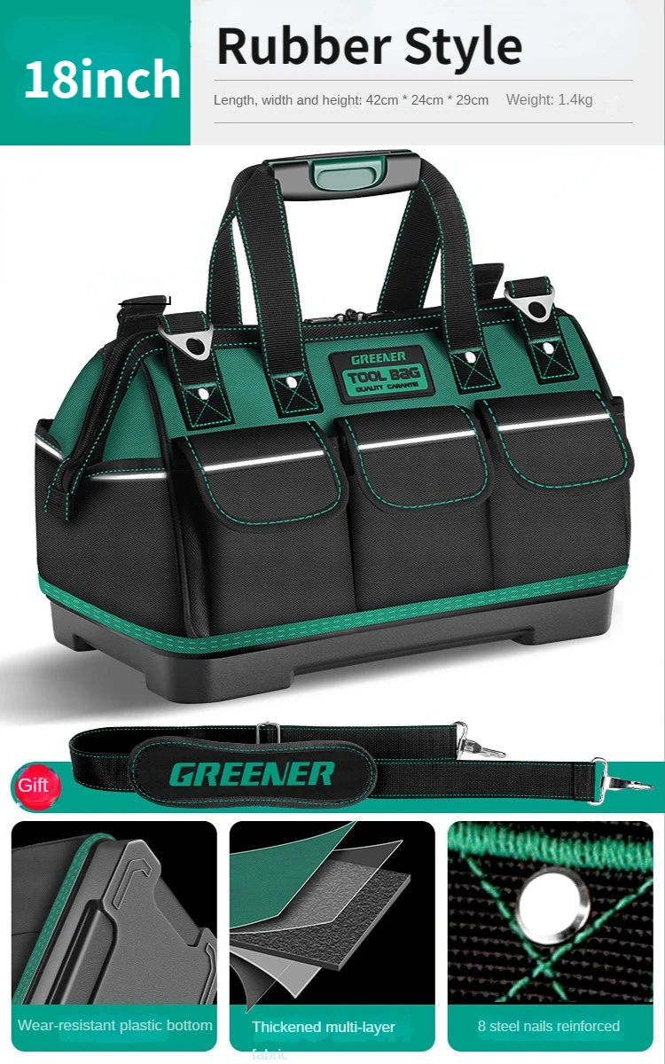 

2022 Обновленная сумка для инструментов 13/14/16/18/20/23 дюймов Сумка для электрика 1680D Оксфорд Водонепроницаемая износостойкая прочная сумка для хранения инструментов