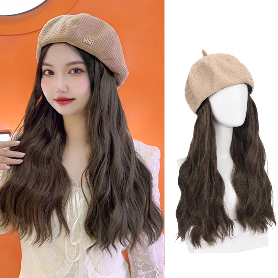 

BEAUTYCODE Hat With Wig For Women Synthetic Extensions Hair Straight Naturally Connect Octagonal cap Adjustable Cosplay Wig