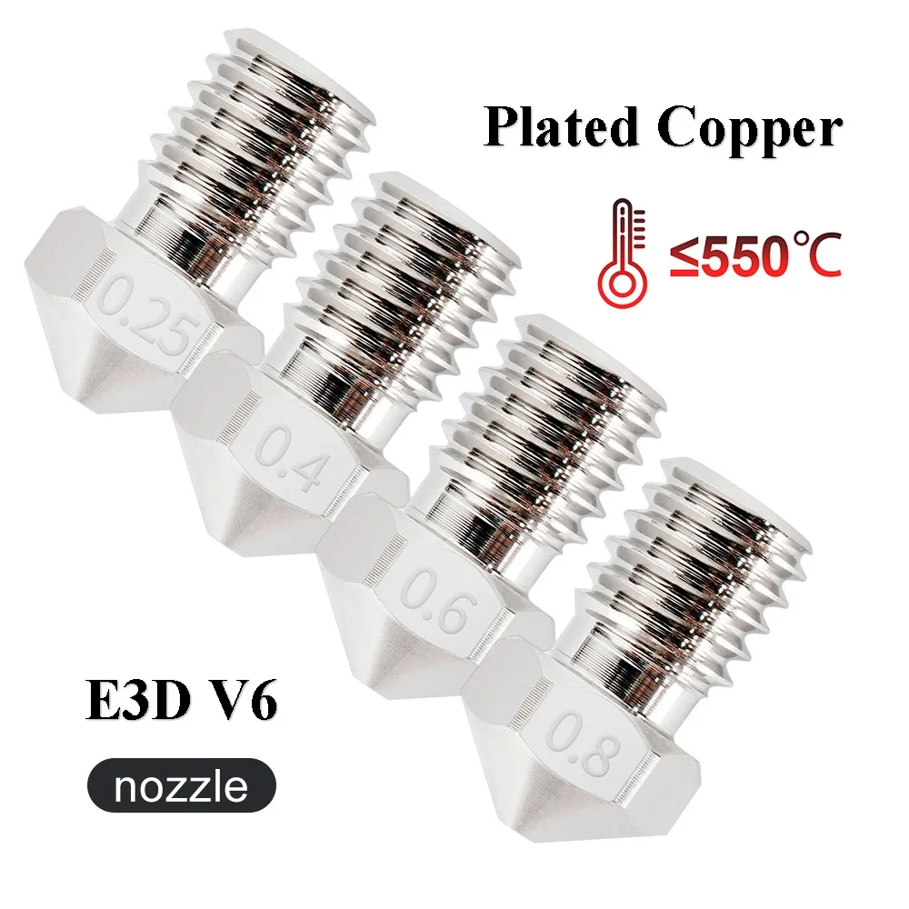 

1pc V6 Nozzle Plated Copper E3D V6 Hotend Extruder 1.75MM Filament 0.25/0.4/0.5/0.6/0.8MM 3D Printer Parts For Prusa I3 MK3