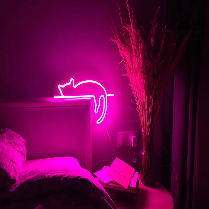LED Cat Neon Signs Lights Wall Decor Decorative for Bar Christmas Home Party or Girls Room Powered by USB
