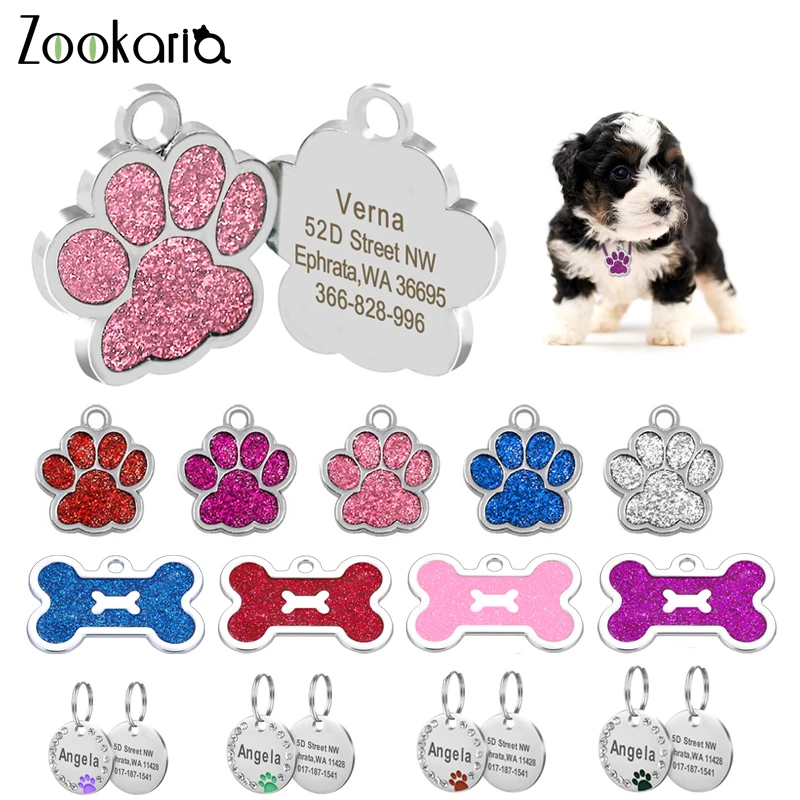 Anti-lost Custom Dog ID Tag Engraved Pet Dog Collar Accessories Personalized Cat Puppy ID Tag Stainless Steel Bone/Paw Name Tags