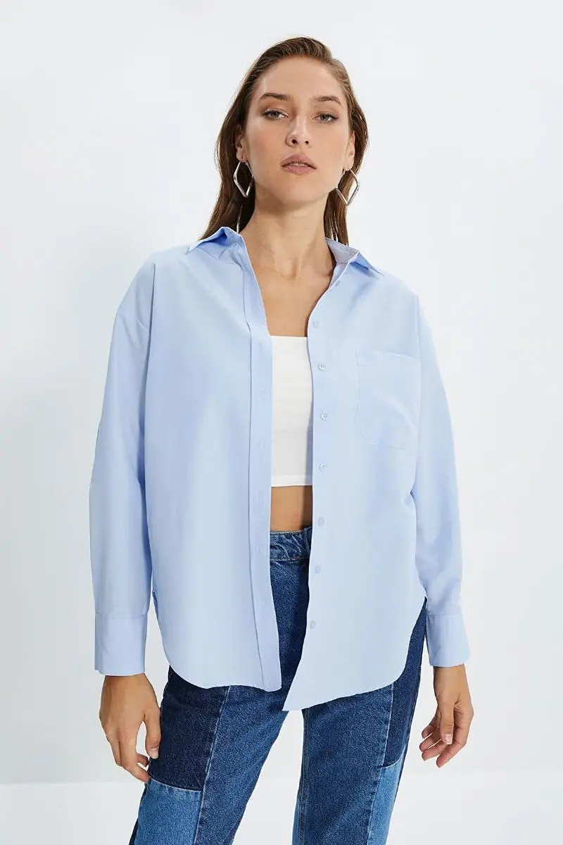 

Blue Boyfriend Shirt women's Trend Clothing Quality Fabric Shirt