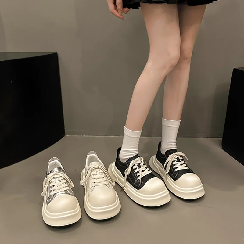 Новые удобные кроссовки для бега на толстой подошве с круглым носком и