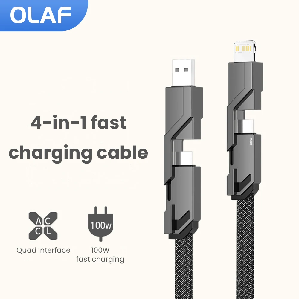 

Olaf 100W 4 in 1 Fast Charging Cable USB Type C To USB C / Lightning Cable for iPhone 14 13 Pro Max Huawei Xiaomi PD Phone Cable