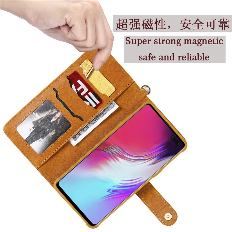 Shockproof Leather Flip Case For Samsung Galaxy S10 5G S9 S8 Note 10 8 9 Plus S10e Detachable Magnetic Card Slots Wallet Case