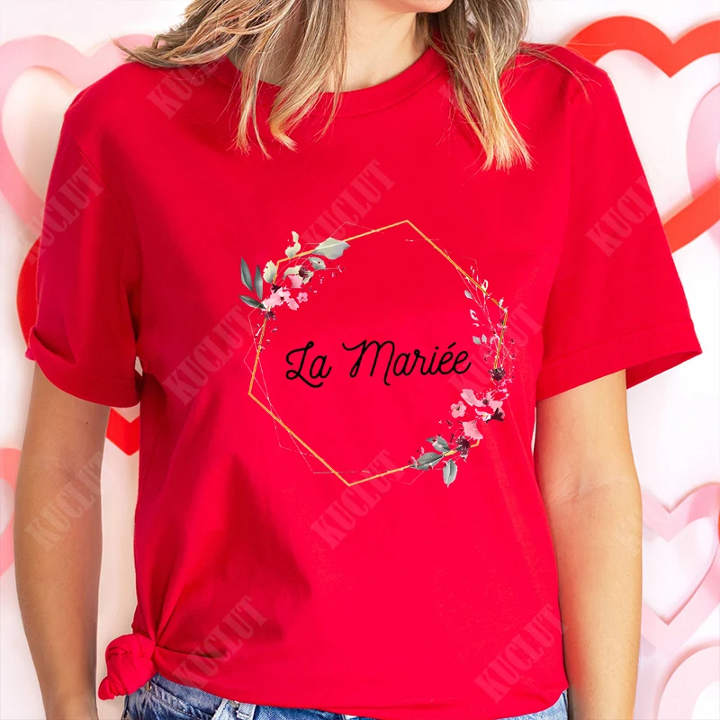 French Bridal Wedding Blouses EVJF Future Team Bride Tees Single Farewell Bachelorette Party Tshirt Fashion Flower Graphic Shirt