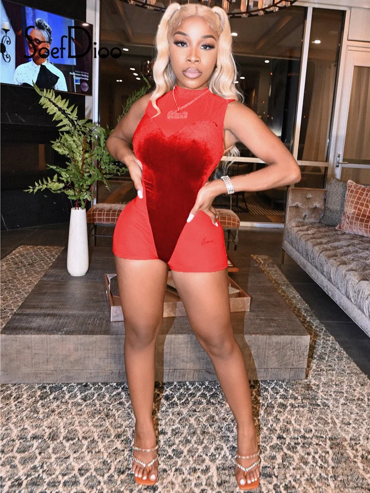 Soefdioo сетчатый бархатный женский сексуальный прозрачный комбинезон на молнии