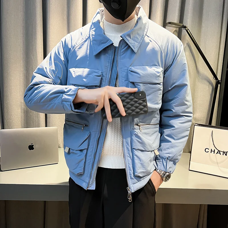 Winter Jacket Men Warm Fashion Casual Thick Pocket Jackets Mens Streetwear Korean Loose Thicken Short Coat Mens Parker M-2XL