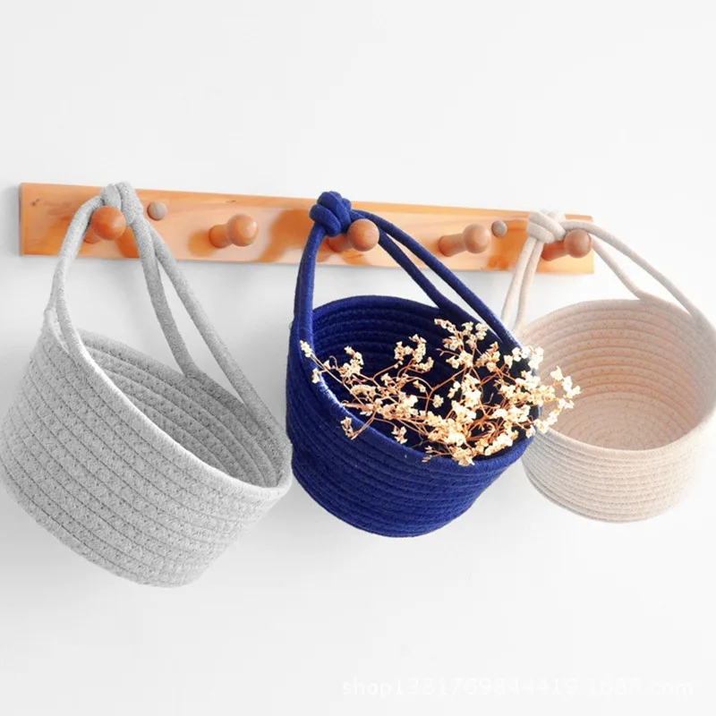 

Storage Basket Dual-purpose Sundries Storage Basket Small Hanging Basket Woven Finishing Basket Cotton Rope Material
