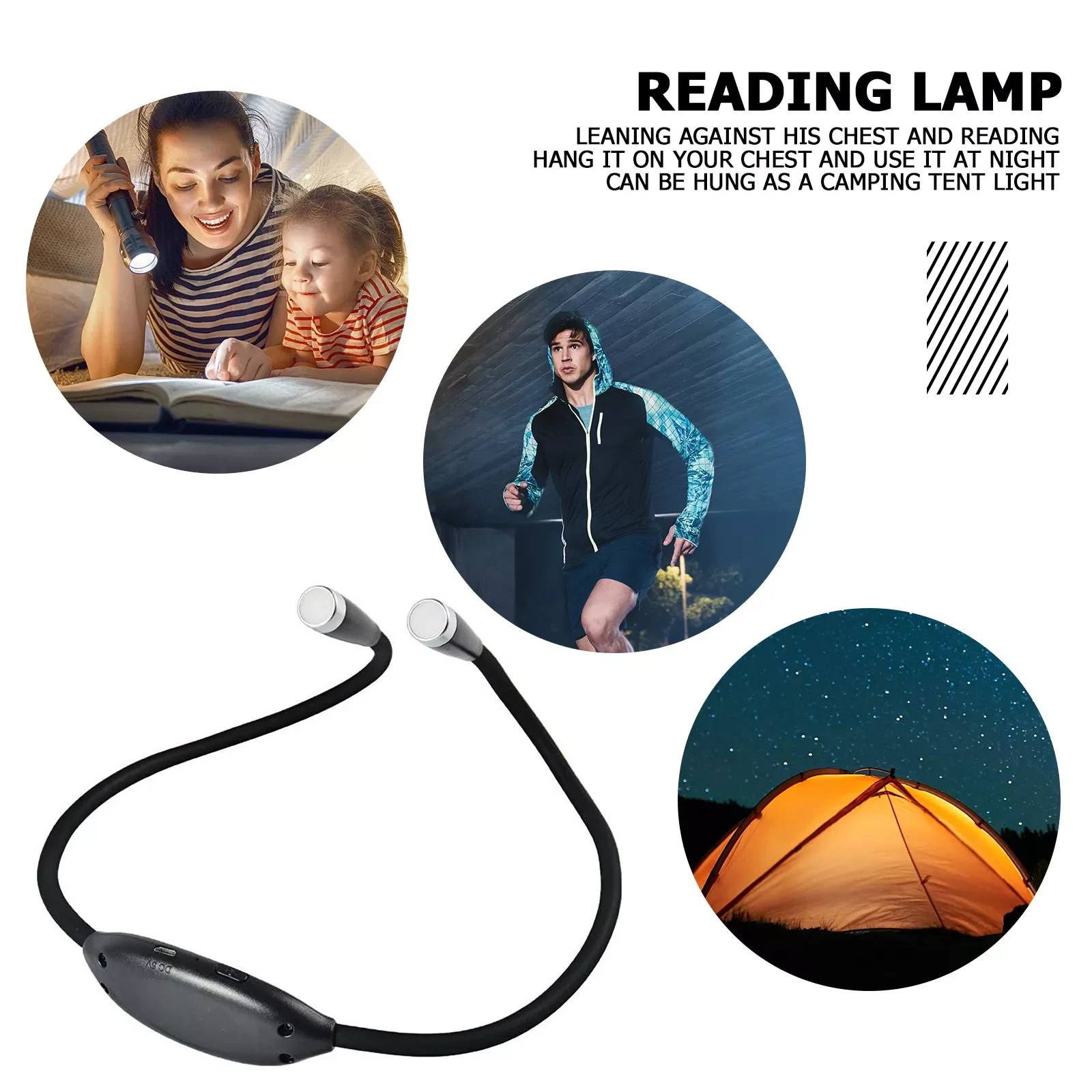 

LED Neck Reading Light Flexible Arm Book Lamp Adjustable Lighting for Knitting Camp with Charging Cable
