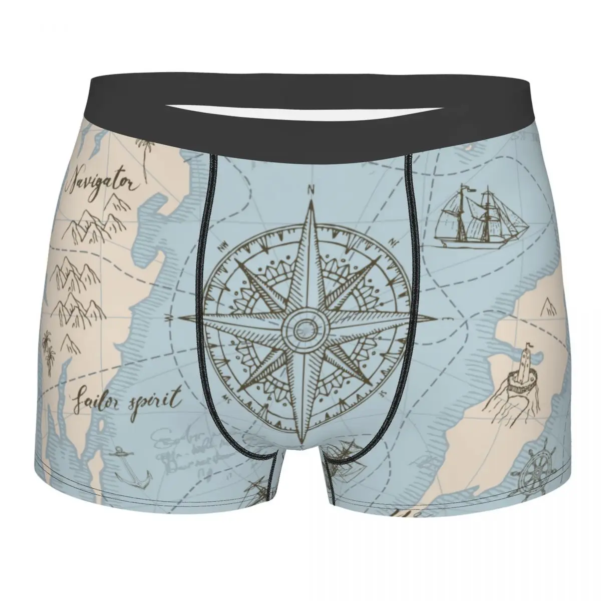 

Men Blue Sea Map Boxer Shorts Panties Soft Underwear Vintage Sailing Yachts Male Humor S-XXL Underpants