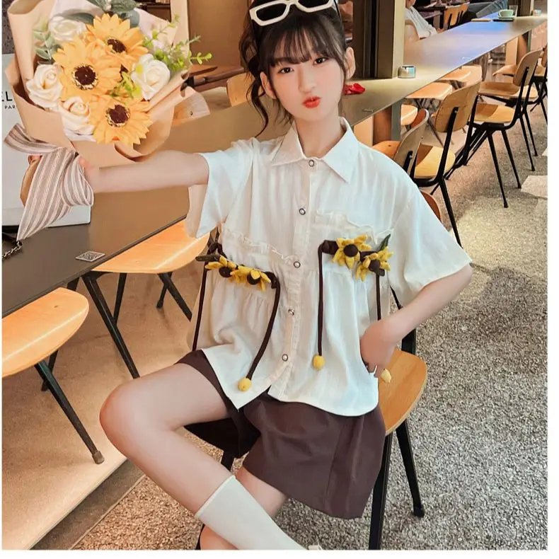 

Summer Kids Clothing Sets for 6 8 10 12 Year Girls Fashion Irregular Loose Short Sleeve Shirt+Shorts Children Clothes Tracksuit