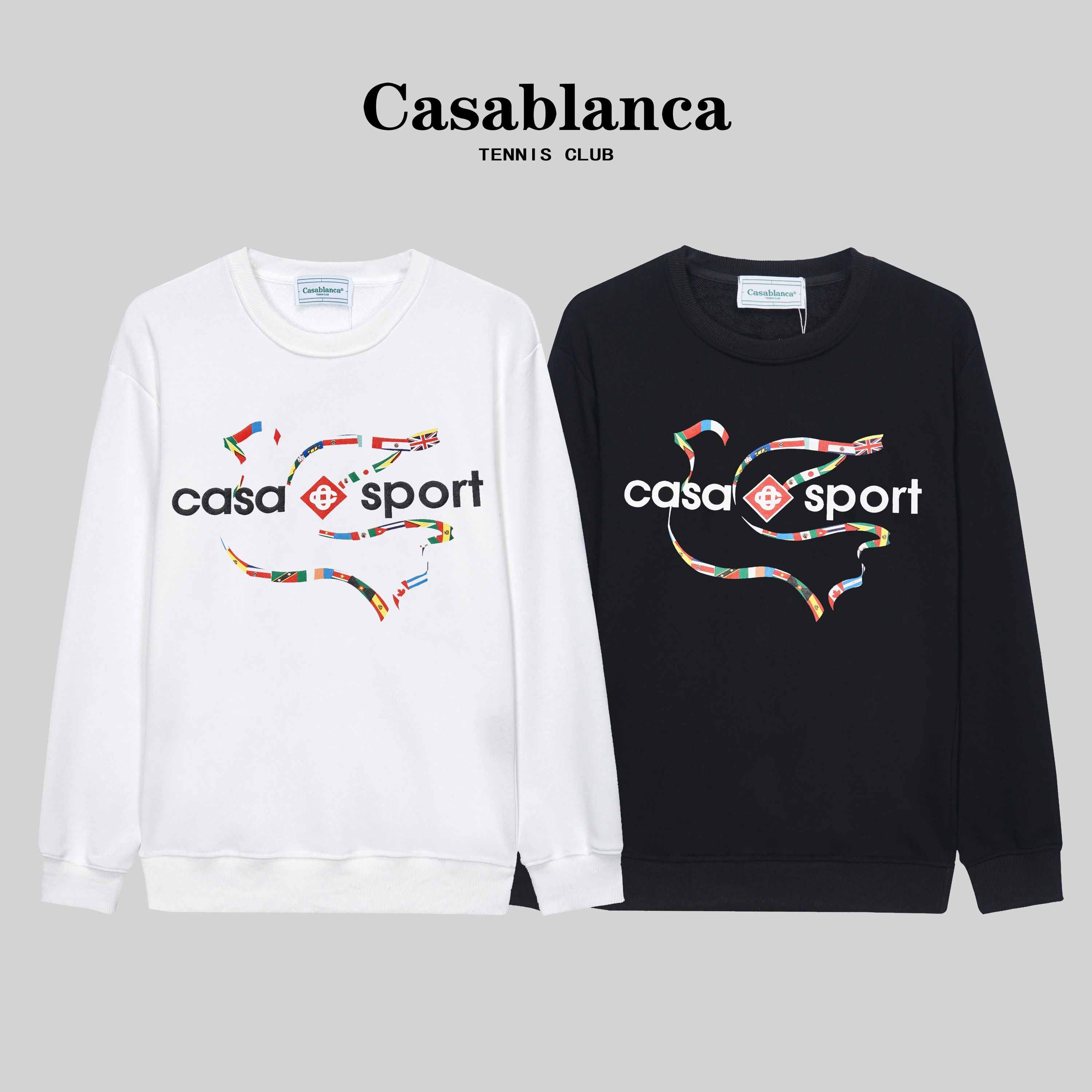 

Casablanca Men's and women's casual hoodie CASA Peace Dove flag pattern printed cotton sports casual crewneck hoodie