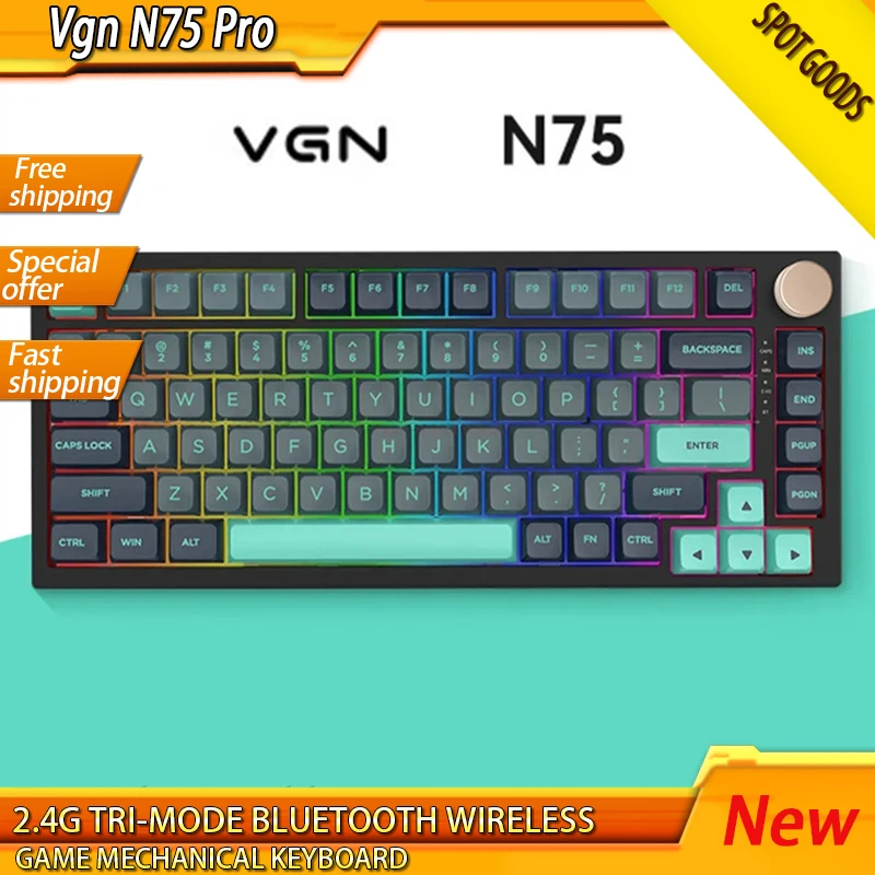 

Vgn N75 Pro Keyboard 82 Keys 2.4g Tri-mode Bluetooth Wireless Wired Hotswap Mechanical Keyboard Accessory For Pc Gaming Gifts