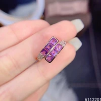 exquisite jewelry 925 sterling silver inset with gemstones womens classic elegant square amethyst adjustable ring support detec