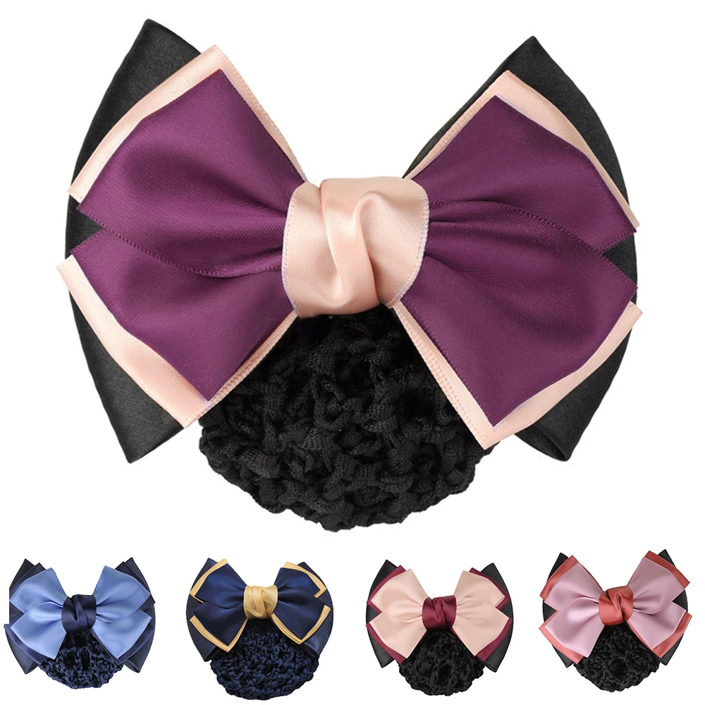 

Satin Bow Barrettes Bowknot Hairnet Cover Work Ladies Flight Attendant Hotel Nurse Hair Clip Elegant Fashion Hair Accessories