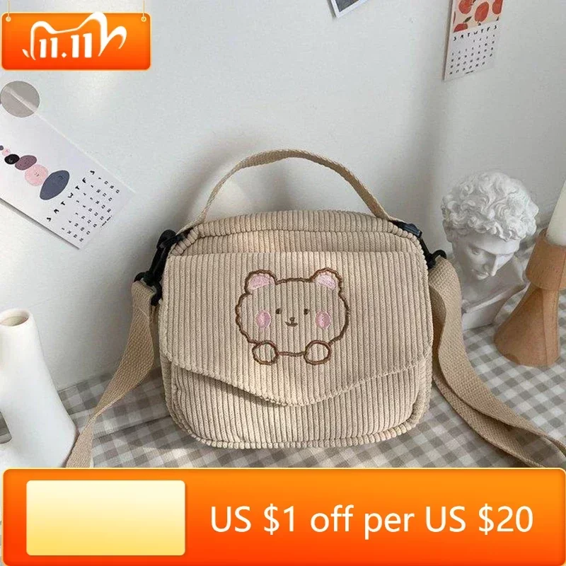 

Women Canvas Zipper Bag Preppy Style Student Tote Shoulder Messenger Bag Small Corduroy Bag Satchel Travel Purse Handbag