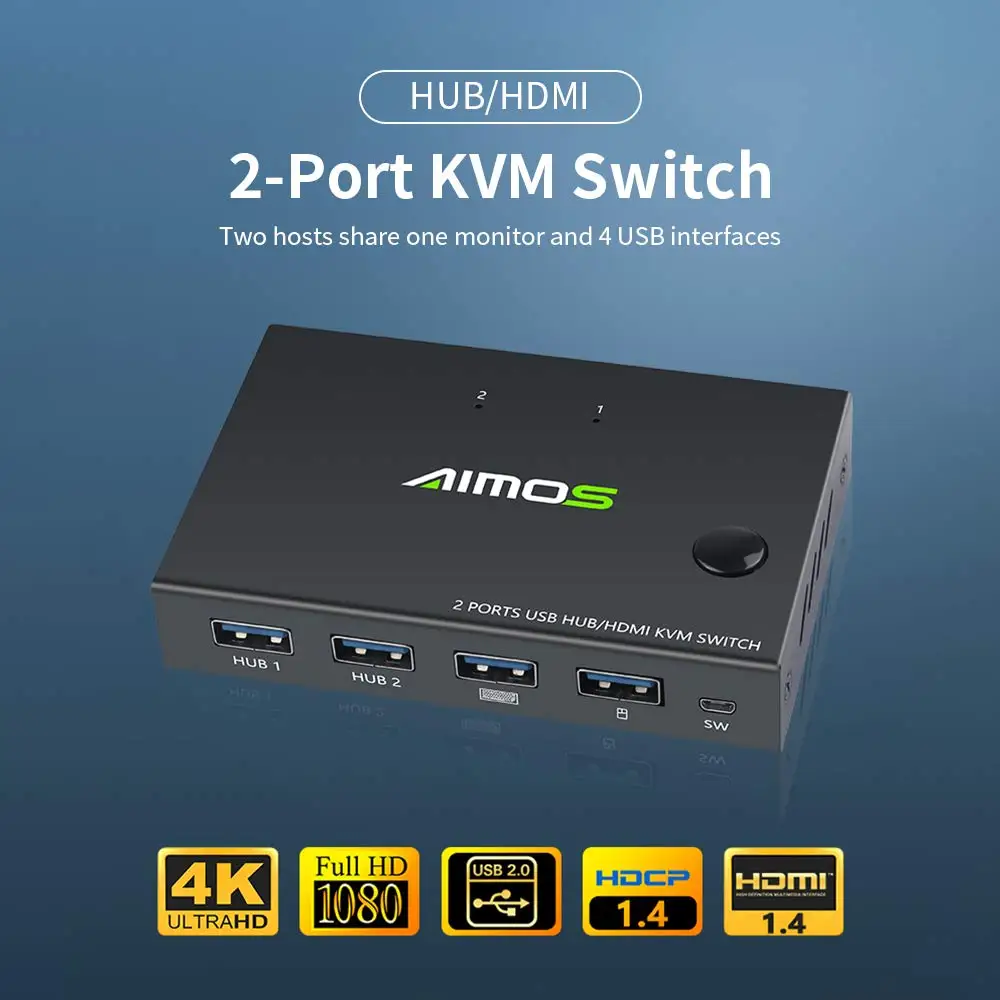 

AIMOS AM-KVM201CC 2-Port HDMI KVM Switch Support 4K x 2K at 30Hz HDMI KVM Switcher Keyboard Mouse USB