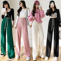 korean style fashion ice silk wide leg pants women spring summer high waist casual loose vertical straight tube mopping trousers