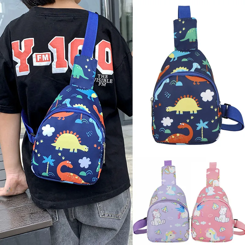 

Fashion Children Cross Body Bag Cute Trend Shoulder Bag Zipper Wasit Bag Cartoon Dinosaur Print Children's Chest Bags Schoolbag