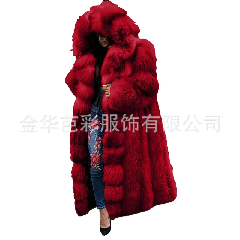 Women's long hooded fur coat